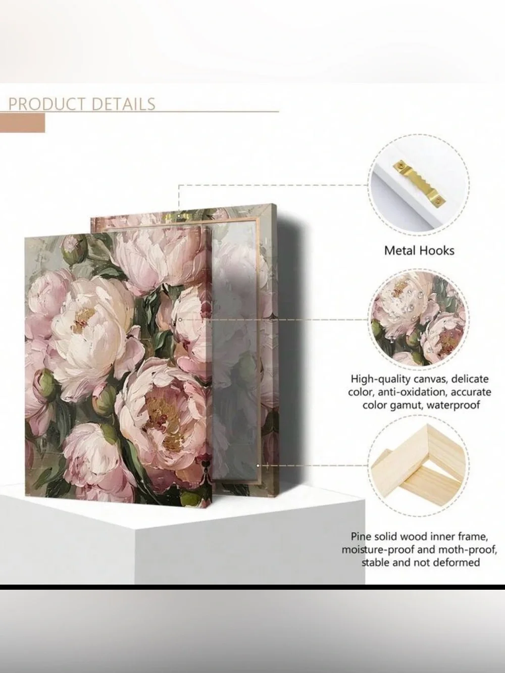 Pink Peony Floral Wall Art Canvas - Elegant Home Wall Decor